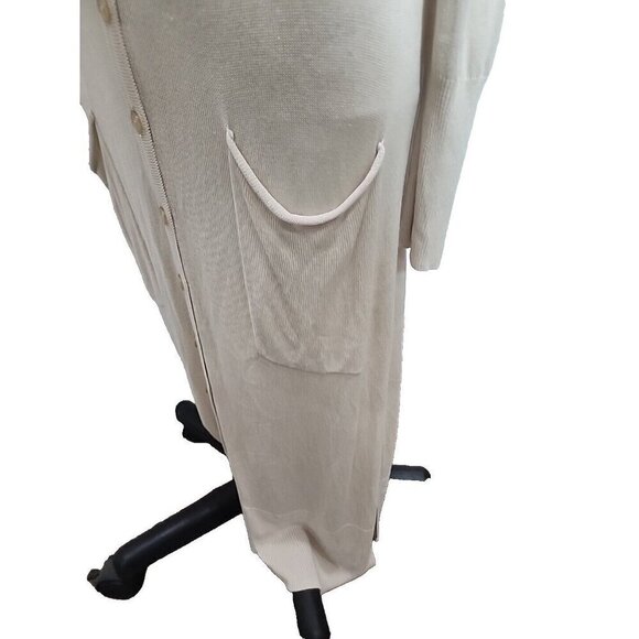 Boston Proper Long Line Cardigan Sweater Beige Viscose Pockets Women's Small - Picture 8 of 11